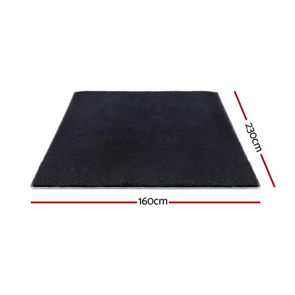 Artiss Floor Rug 160x230cm Plush Area Shaggy Rug Living Room Bedroom Carpet Black - Image 2