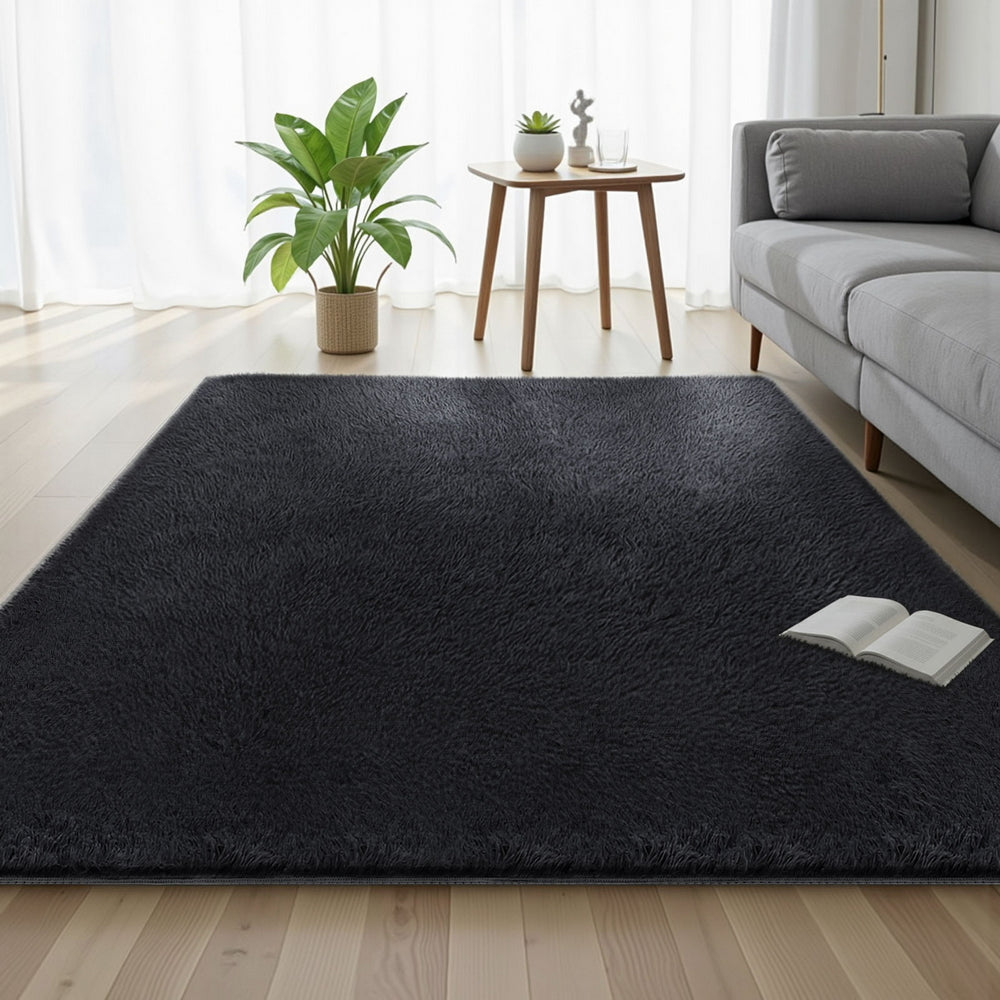 Artiss Floor Rug 160x230cm Plush Area Shaggy Rug Living Room Bedroom Carpet Black - Image 7