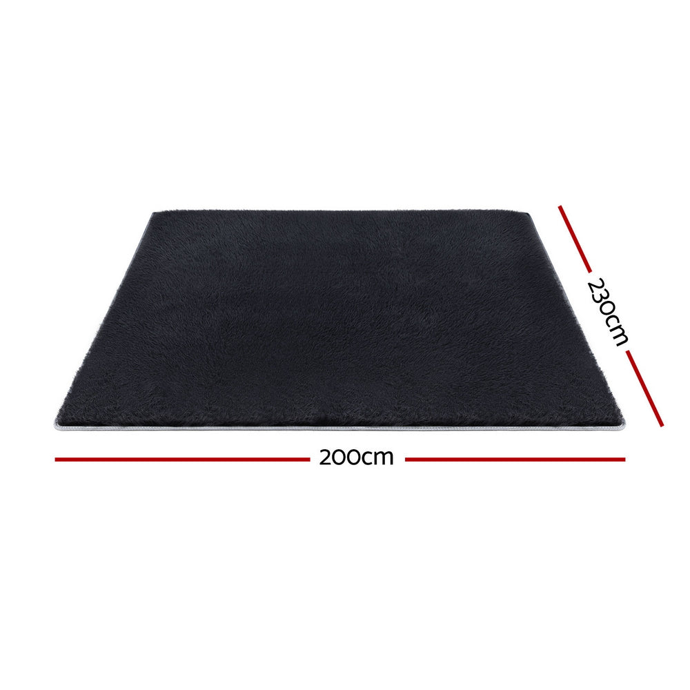 Artiss Floor Rug 200x230cm Plush Area Shaggy Rug Living Room Bedroom Carpet Black - Image 2