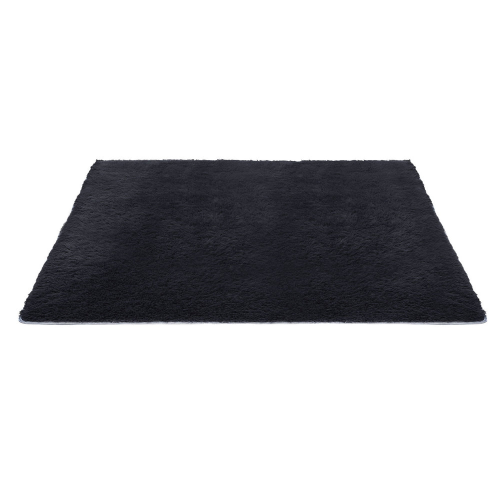 Artiss Floor Rug 200x230cm Plush Area Shaggy Rug Living Room Bedroom Carpet Black - Image 3