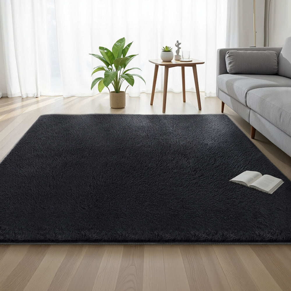 Artiss Floor Rug 200x230cm Plush Area Shaggy Rug Living Room Bedroom Carpet Black - Image 7