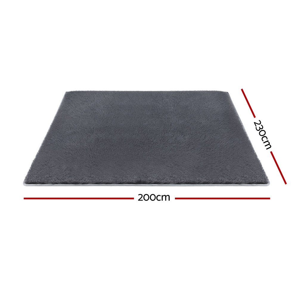 Artiss Floor Rug 200x230cm Plush Area Shaggy Rug Living Room Bedroom Carpet Grey - Image 2