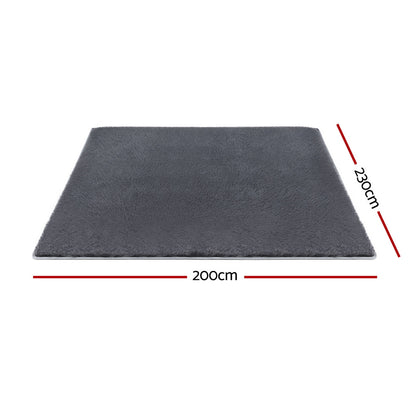 Artiss Floor Rug 200x230cm Plush Area Shaggy Rug Living Room Bedroom Carpet Grey - Image 2