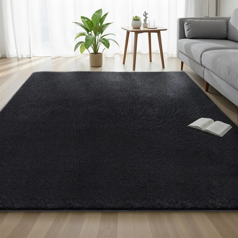 Artiss Floor Rug 200x290cm Plush Area Shaggy Rug Living Room Bedroom Carpet Black - Image 7