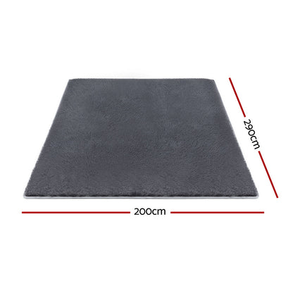 Artiss Floor Rug 200x290cm Plush Area Shaggy Rug Living Room Bedroom Carpet Grey - Image 2