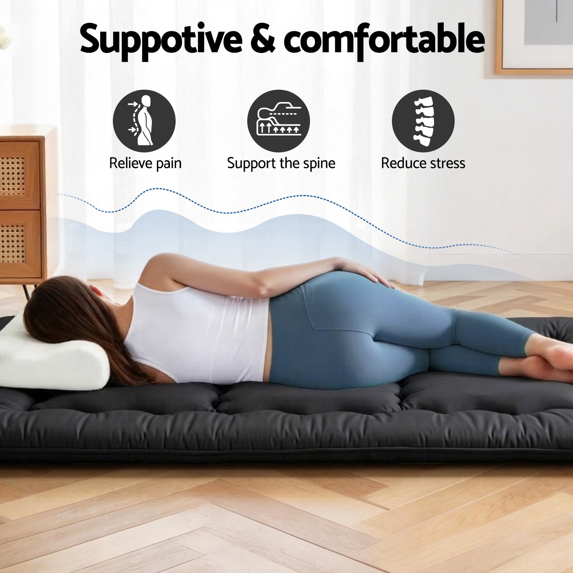 Giselle Bedding 10cm Japanese Floor Mattress Foldable Futon Mattress Washable Cover Straps - Image 5