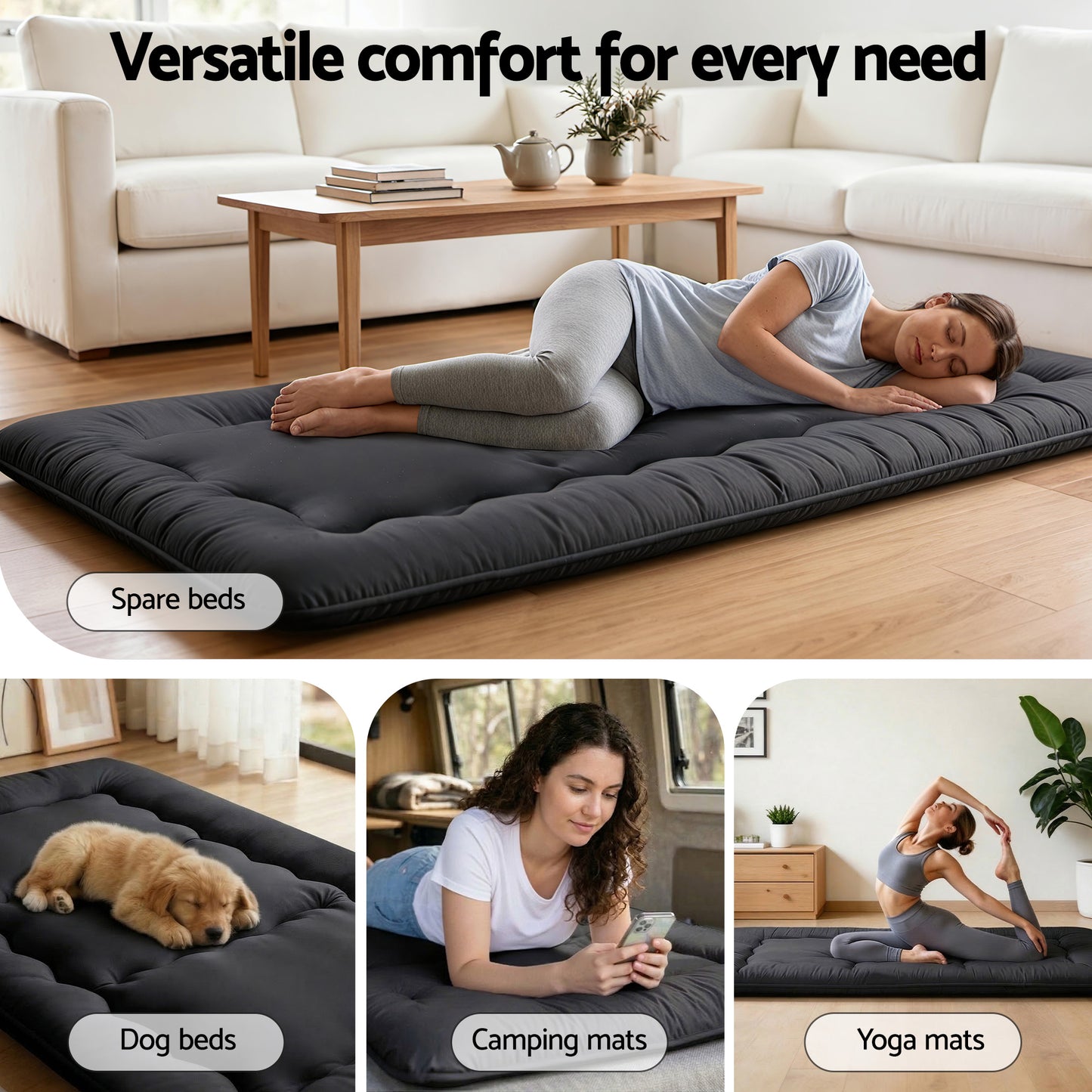 Giselle Bedding 10cm Japanese Floor Mattress Foldable Futon Mattress Washable Cover Straps - Image 9