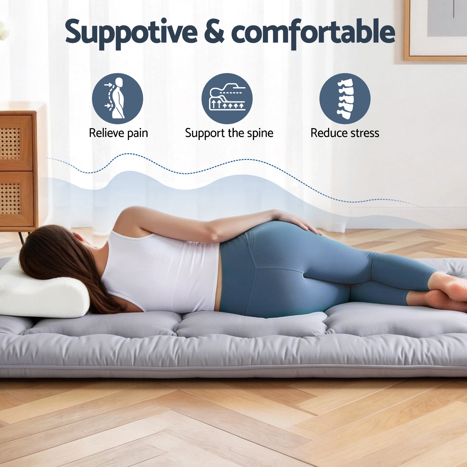 Giselle Bedding 10cm Japanese Floor Mattress Foldable Futon Mattress Washable Cover Straps - Image 5