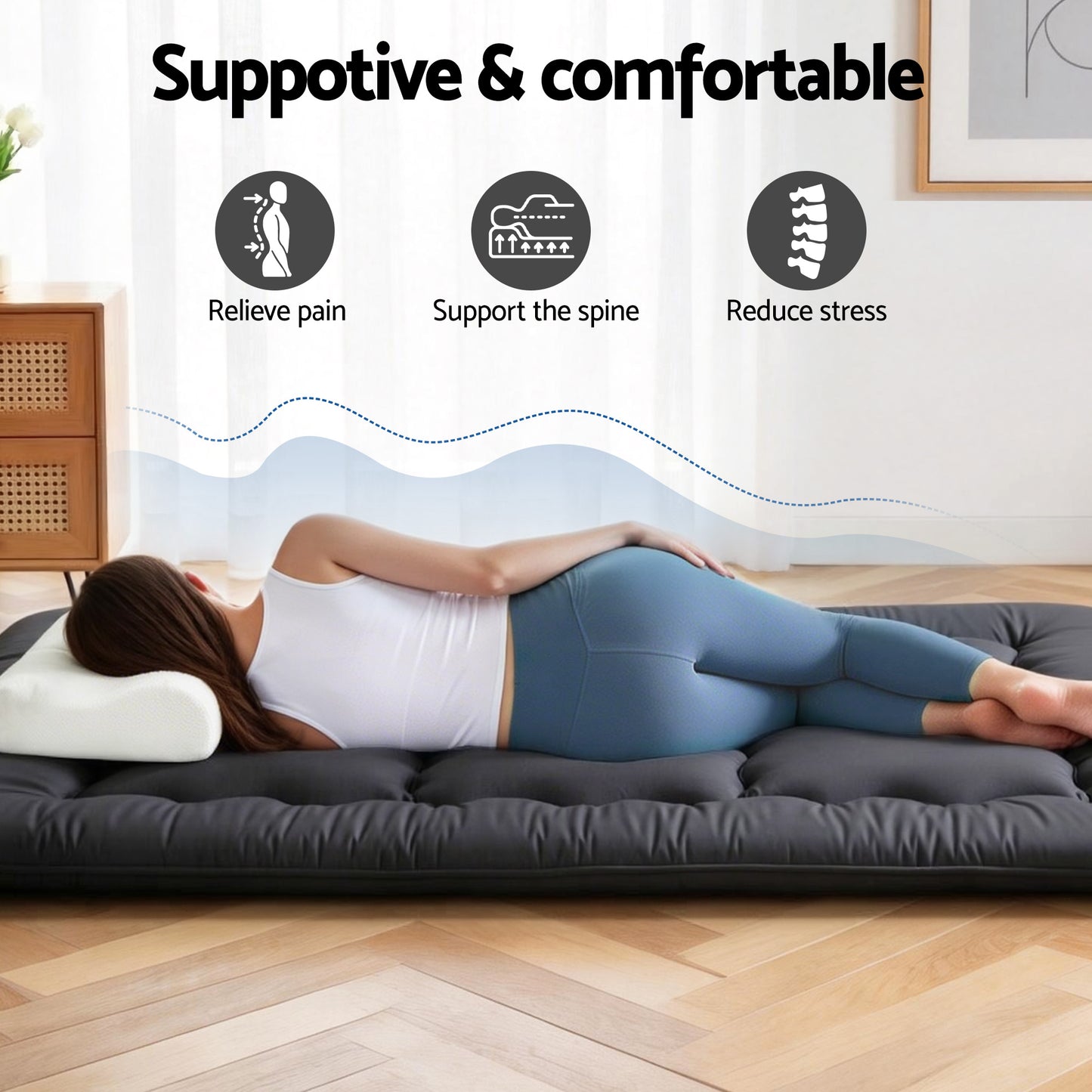 Giselle Bedding 10cm Japanese Floor Mattress Foldable Futon Mattress Washable Cover Straps - Image 5
