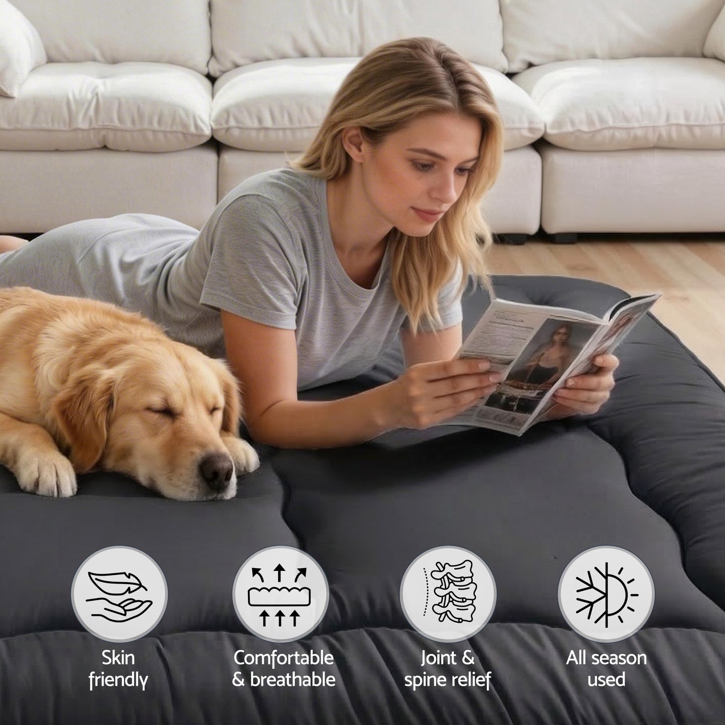 Giselle Bedding 10cm Japanese Floor Mattress Foldable Futon Mattress Washable Cover Straps - Image 8