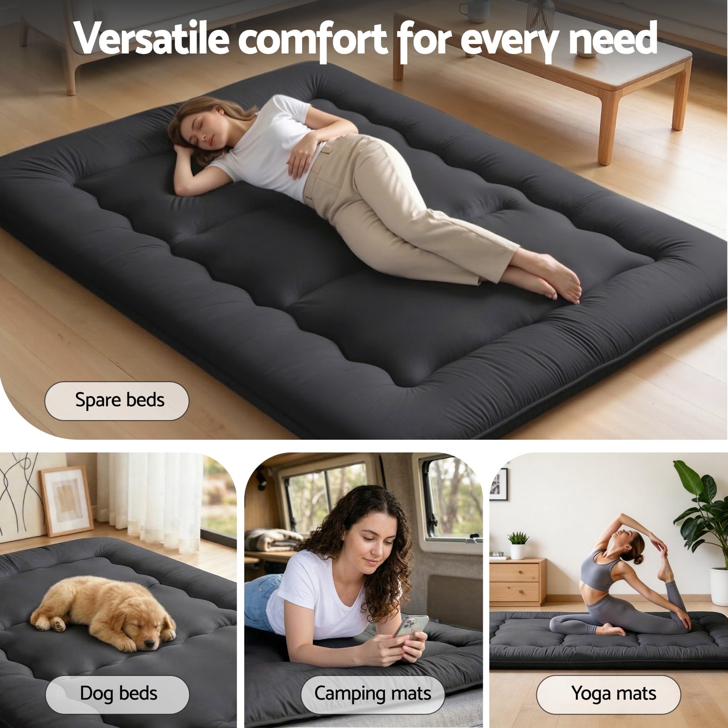 Giselle Bedding 10cm Japanese Floor Mattress Foldable Futon Mattress Washable Cover Straps - Image 9