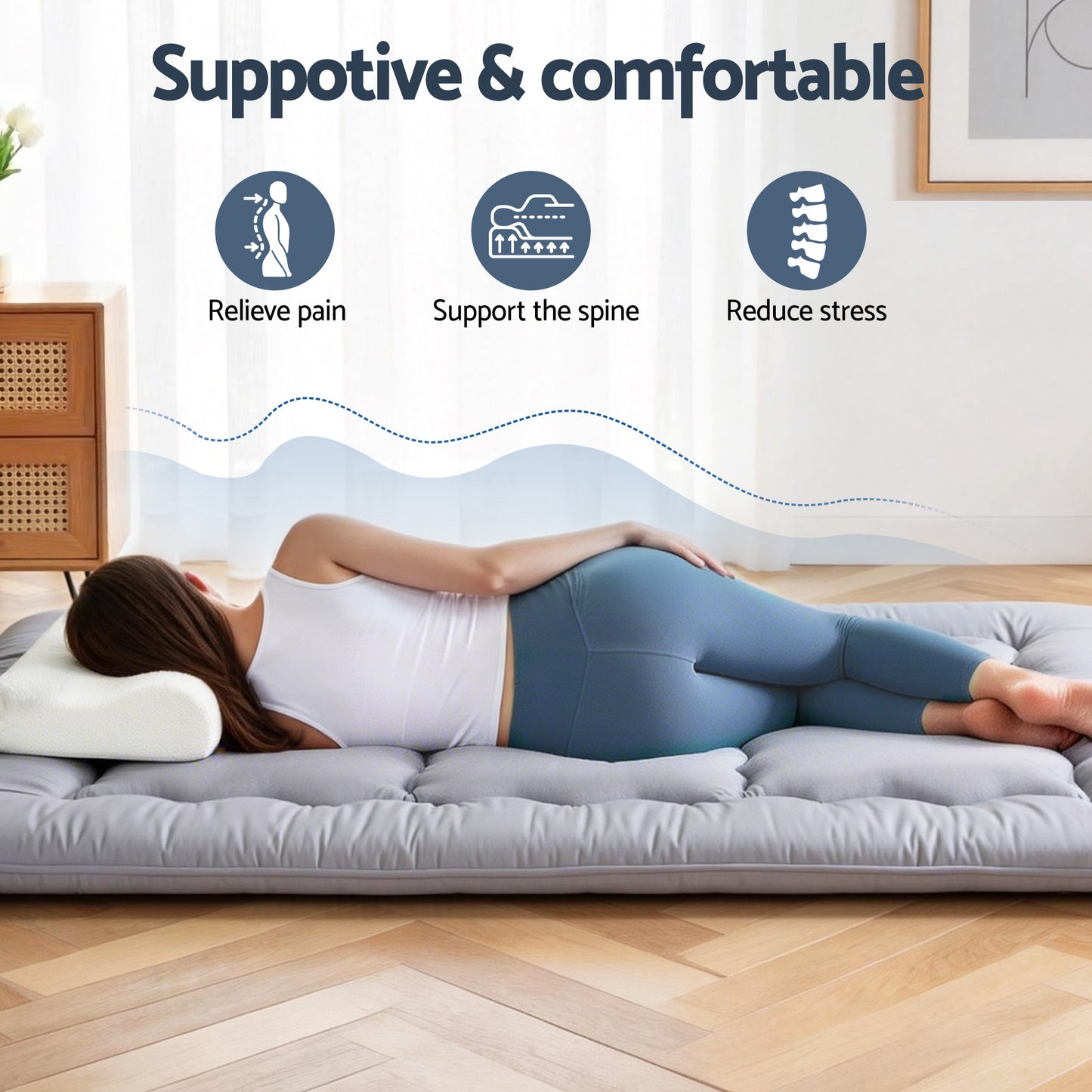 Giselle Bedding 10cm Japanese Floor Mattress Foldable Futon Mattress Washable Cover Straps - Image 5