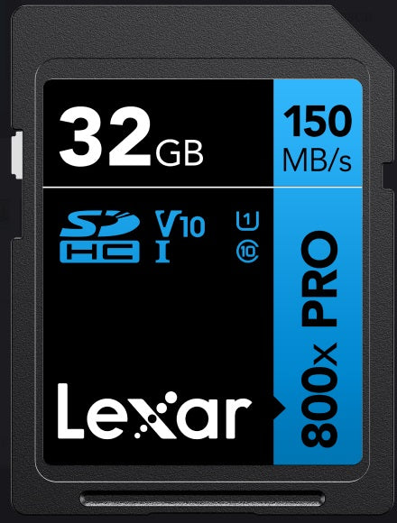 Lexar High-Performance 800x PRO 32GB SDHC™ SDXC™ UHS-I Card BLUE Series read speed up to 150MB/s...
