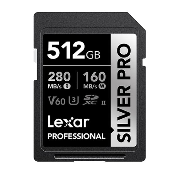 Lexar Professional SILVER PRO 512GB SDXC™ UHS-II Card 512GB—C10,  UHS-II(U3), V60,  Silver Pro, u...
