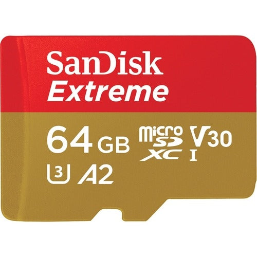 SanDisk Extreme microSDXC, SQXAH 64GB, V30, U3, C10, A2, UHS-I, 170MB/s R, 80MB/s W, 4x6, SD adap...