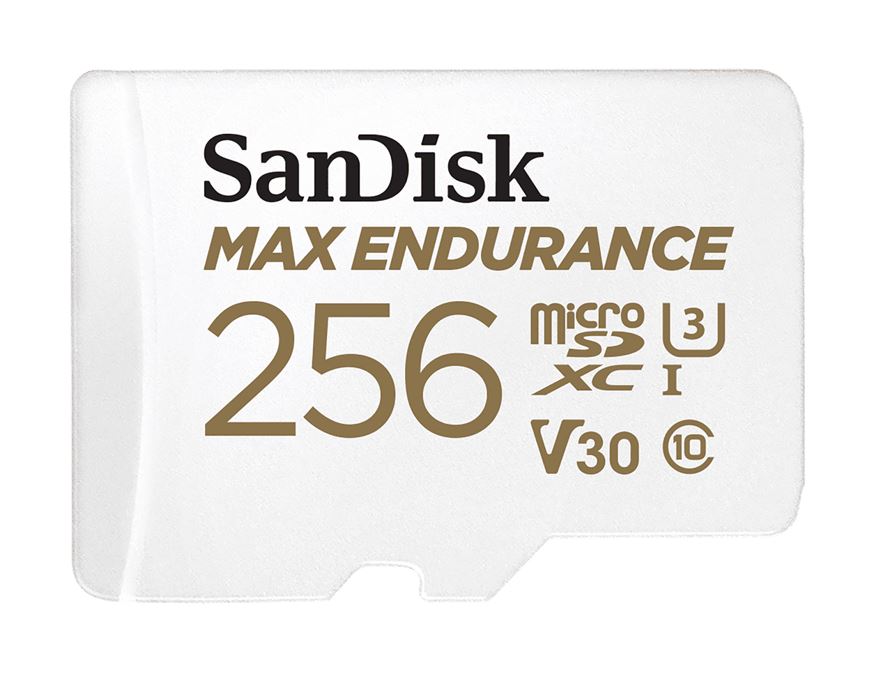 SanDisk Max Endurance 256GB microSD 100MB/s 40MB/s 20K hrs 4K UHD C10 U3 V30 -40°C to 85°C Heat F...