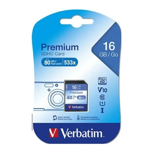 Verbatim SDHC 16GB (Class 10) Up to 45MB/Sec 300X read speed - Flash Memory