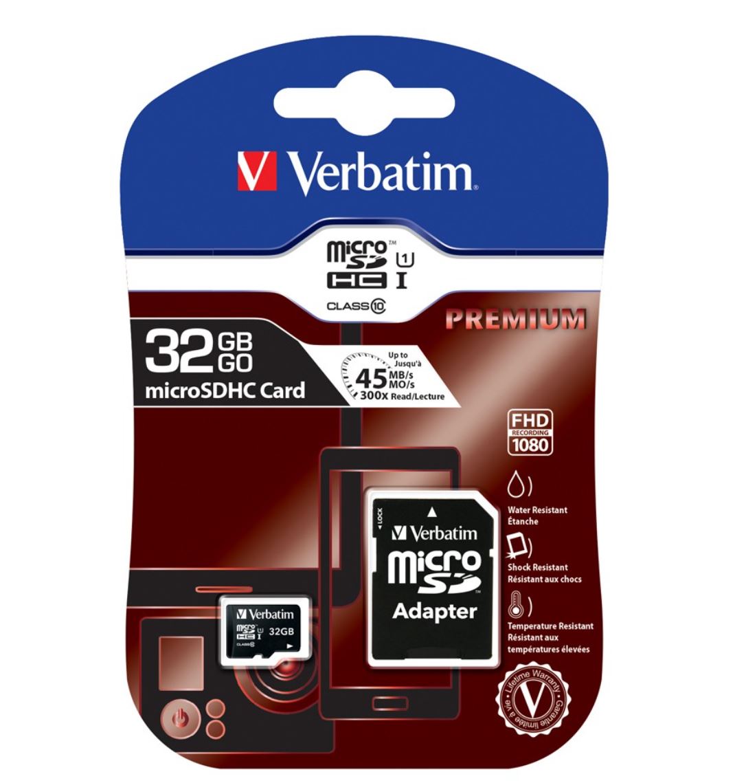 Verbatim 32GB MicroSD SDHC SDXC Class10 UHS-I Memory Card 45MB/s Read 10MB/s Write 300X Read Spee...