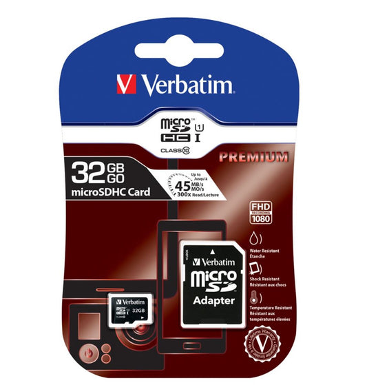 Verbatim 32GB MicroSD SDHC SDXC Class10 UHS-I Memory Card 45MB/s Read 10MB/s Write 300X Read Spee...