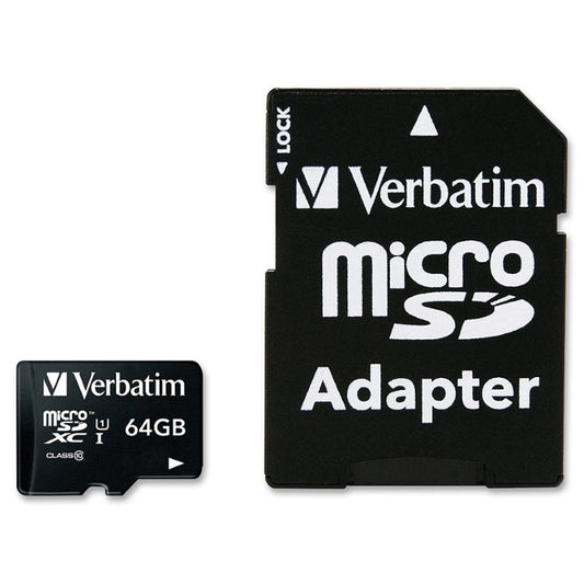 Verbatim 64GB Micro SDXC Card Class 10 UHS-I With Adaptor Up to 45MB/Sec 300X read speed - Flash...
