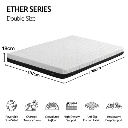 Giselle 18cm Double Memory Foam Mattress Dual Feel Reversible Charcoal Foam