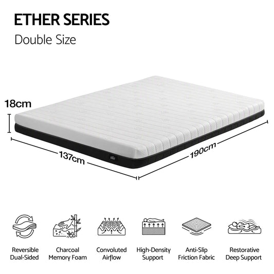 Giselle 18cm Double Memory Foam Mattress Dual Feel Reversible Charcoal Foam