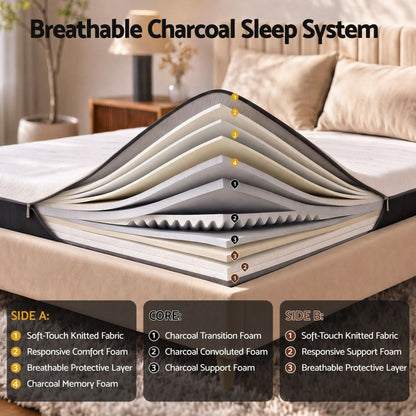 Giselle 18cm Double Memory Foam Mattress Dual Feel Reversible Charcoal Foam - Image 3