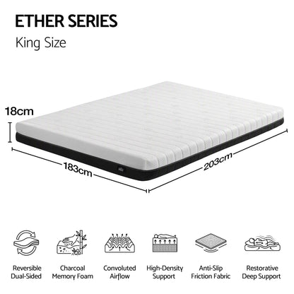 Giselle 18cm King Memory Foam Mattress Dual Feel Reversible Charcoal Foam