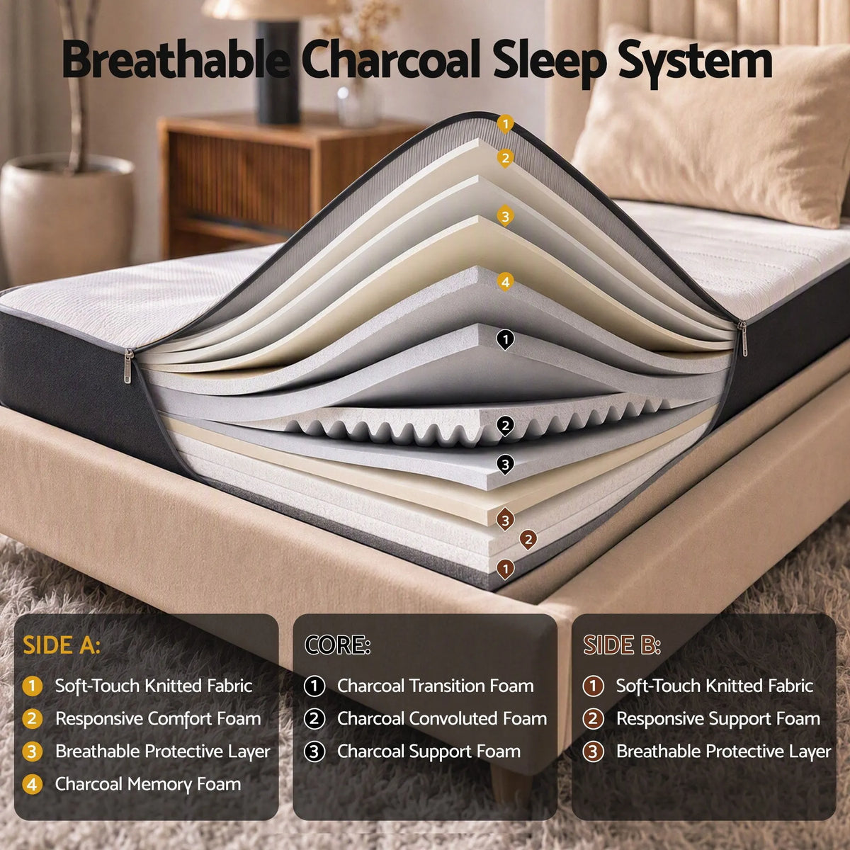 Giselle 18cm King Single Memory Foam Mattress Dual Feel Reversible Charcoal Foam - Image 3