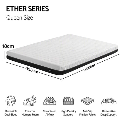 Giselle 18cm Queen Memory Foam Mattress Dual Feel Reversible Charcoal Foam