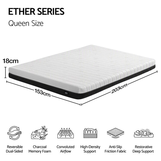 Giselle 18cm Queen Memory Foam Mattress Dual Feel Reversible Charcoal Foam