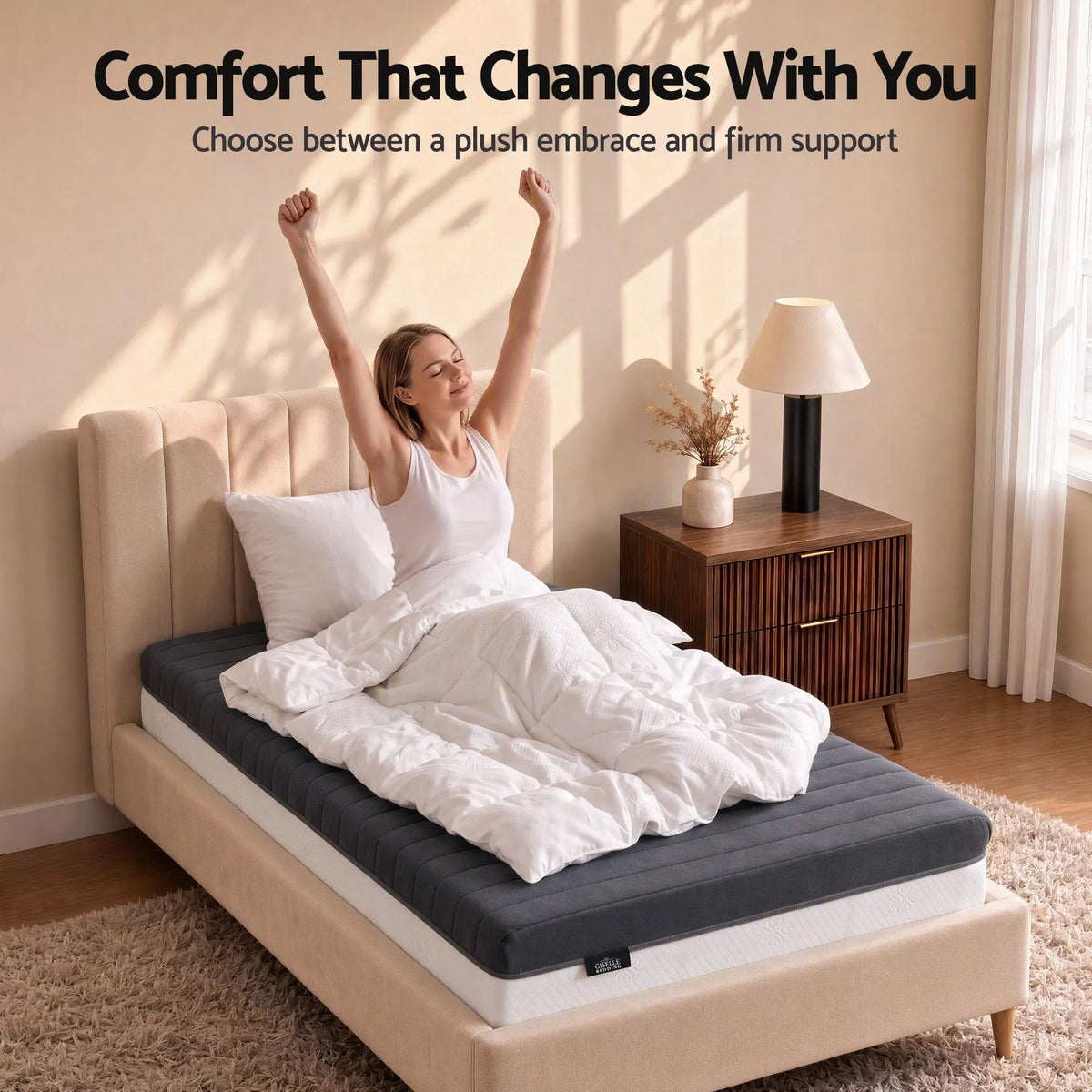 Giselle 18cm Single Memory Foam Mattress Dual Feel Reversible Charcoal Foam - Image 6