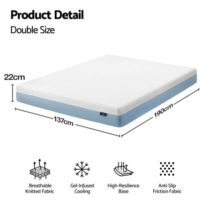 Giselle 22cm Cooling Gel Memory Foam Mattress Double Medium Firm - Image 2