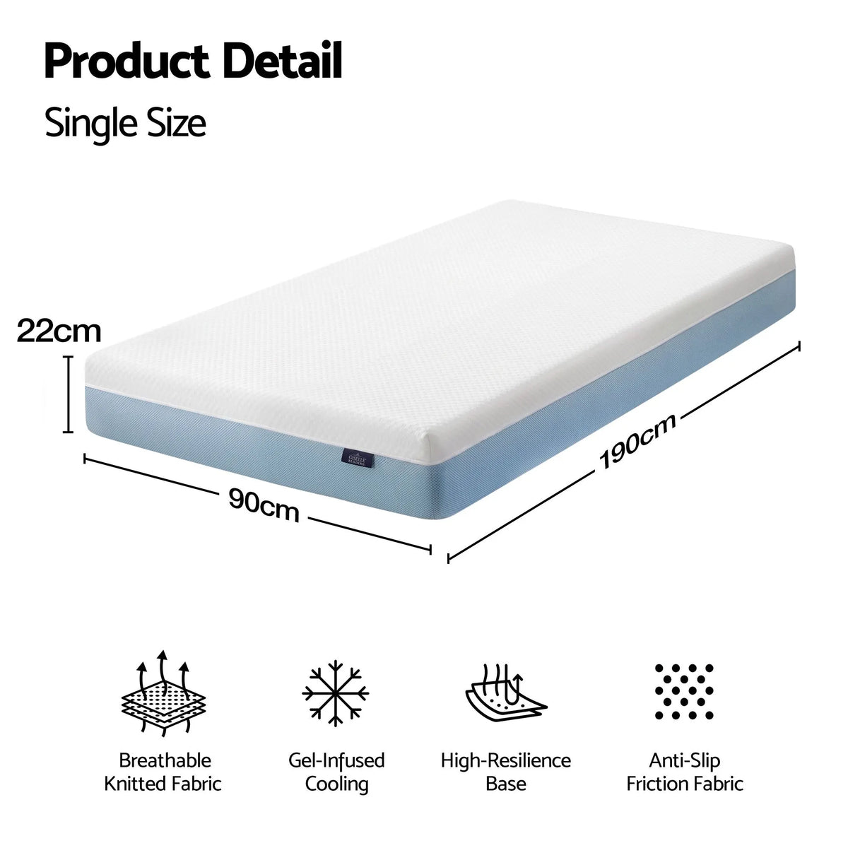 Giselle 22cm Cooling Gel Memory Foam Mattress Single Medium Firm - Image 2