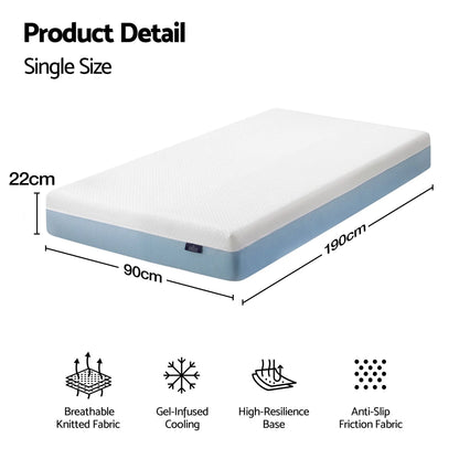 Giselle 22cm Cooling Gel Memory Foam Mattress Single Medium Firm - Image 2