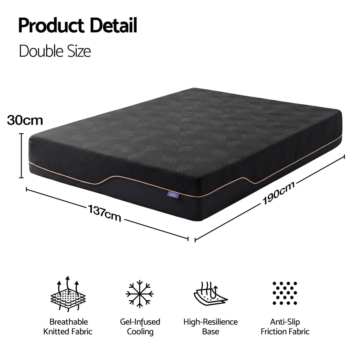 Giselle Double Cooling Memory Foam Mattress Medium Firm with Gel Comfort 30cm - Image 2