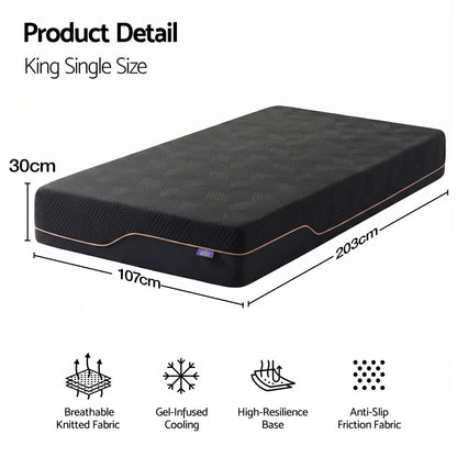 Giselle King Single Cooling Memory Foam Mattress Medium Firm with Gel Comfort 30cm - Image 2