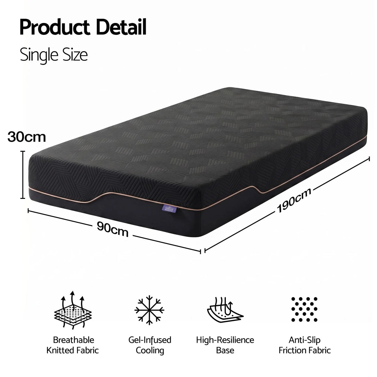 Giselle Single Cooling Memory Foam Mattress Medium Firm with Gel Comfort 30cm - Image 2