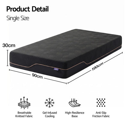 Giselle Single Cooling Memory Foam Mattress Medium Firm with Gel Comfort 30cm - Image 2
