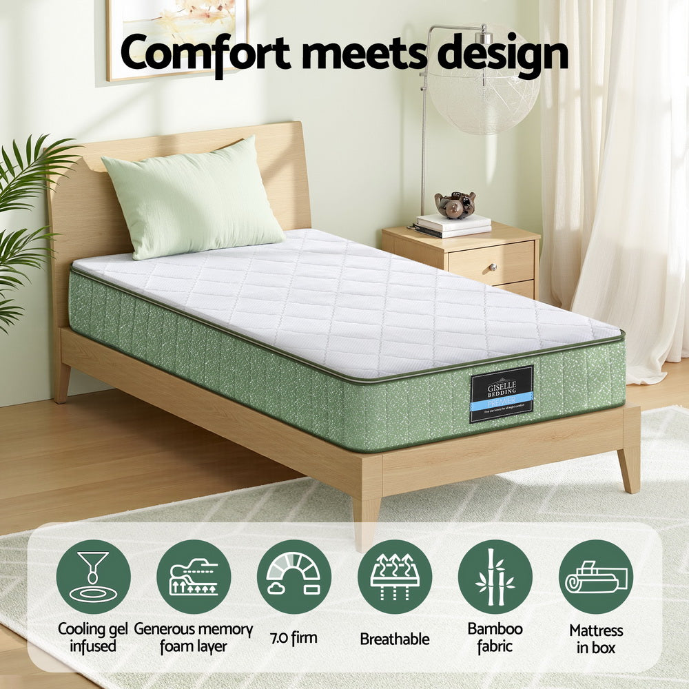Giselle 25cm Memory Foam Mattress Dual Layer Zipper Cover Cool Charcoal Foam Mattresses Single - Image 4