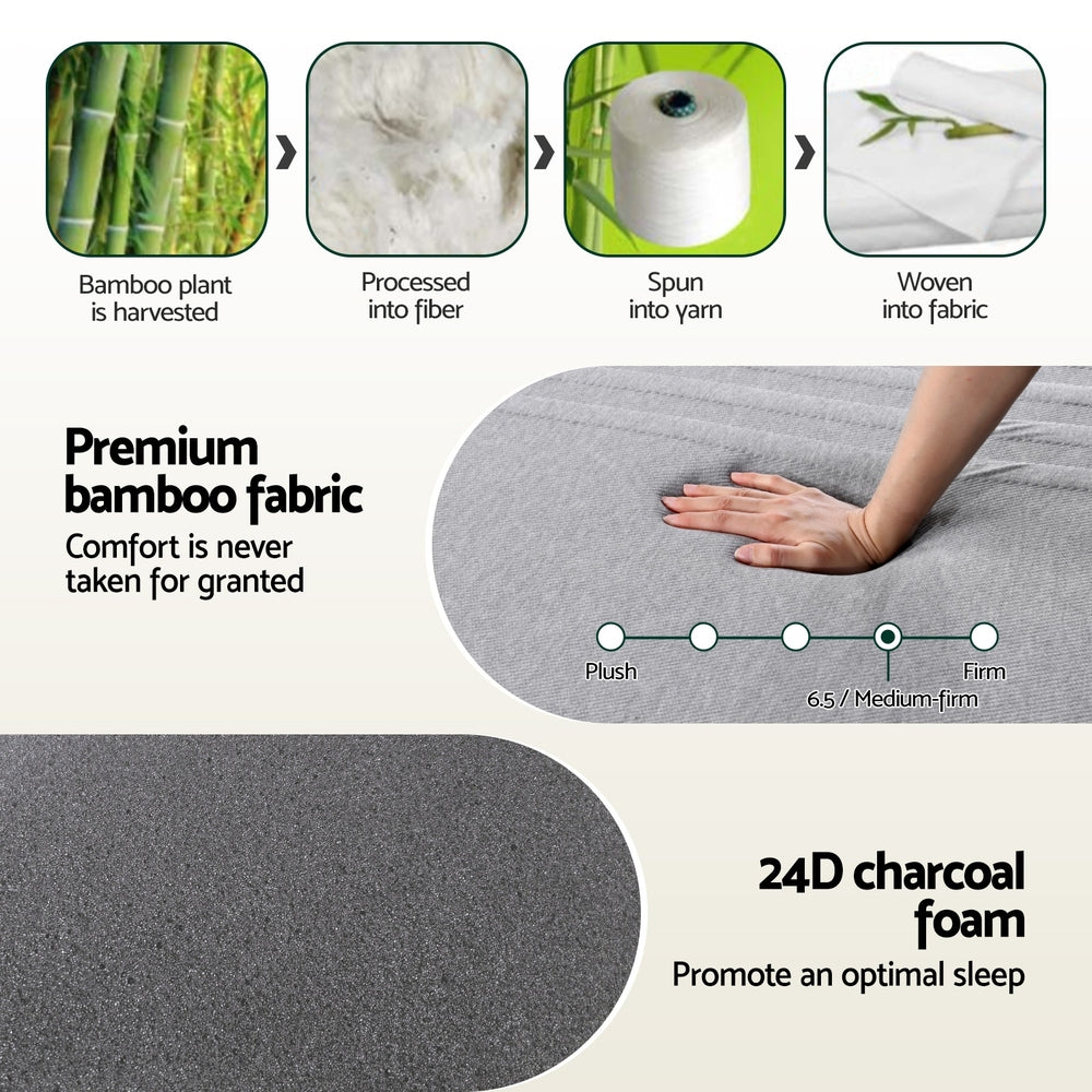Giselle Bedding Cool Gel Memory Foam Mattress Charcoal 7-Zone Washable Bamboo Cover 15cm Double - Image 8