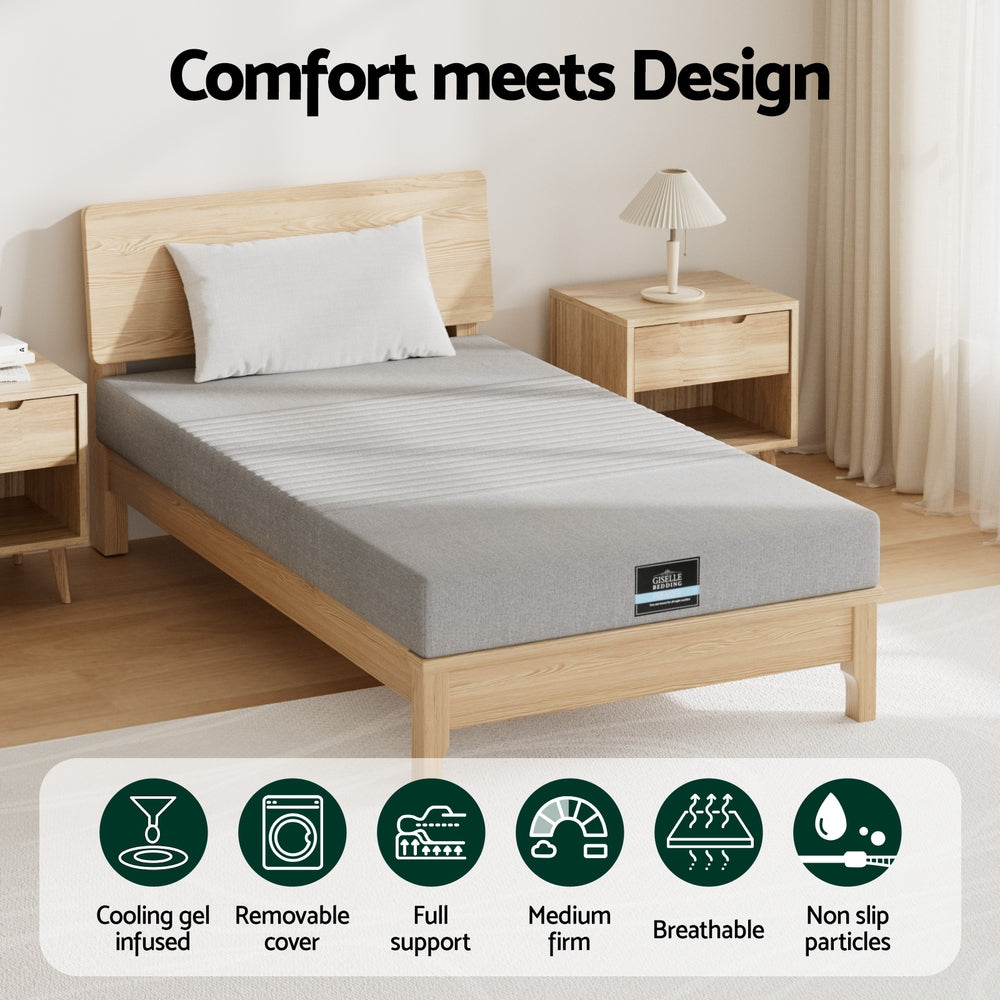 Giselle Bedding Cool Gel Memory Foam Mattress Charcoal 7-Zone Washable Bamboo Cover 15cm King Single - Image 5