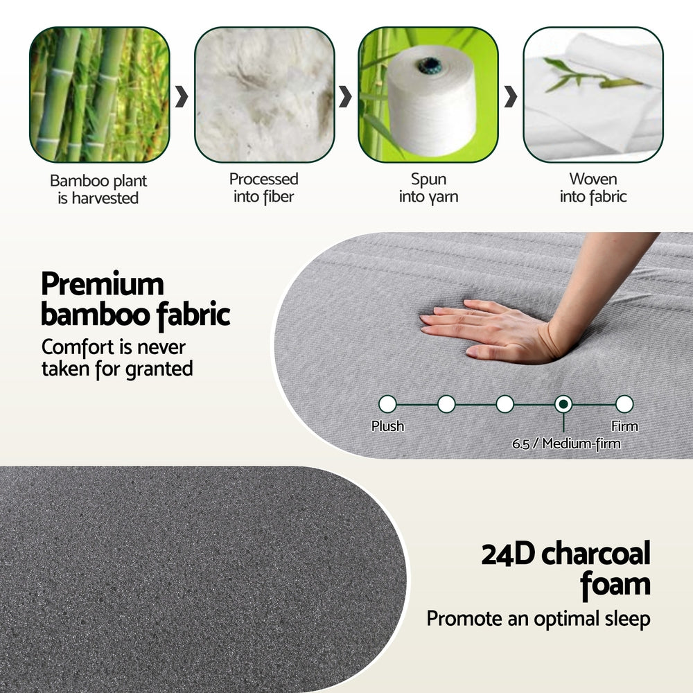 Giselle Bedding Cool Gel Memory Foam Mattress Charcoal 7-Zone Washable Bamboo Cover 15cm Single - Image 8