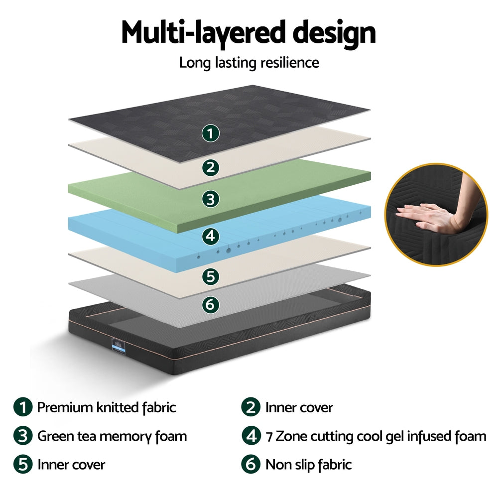Giselle 18cm Memory Foam Mattress Green Tea Foam Cool Gel Foam Mattresses Single - Image 5