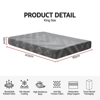 Giselle 25cm King Memory Foam Mattress Gel Infused Foam Removable Cover - Image 2
