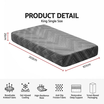 Giselle 25cm King Single Memory Foam Mattress Gel Infused Foam Removable Cover - Image 2