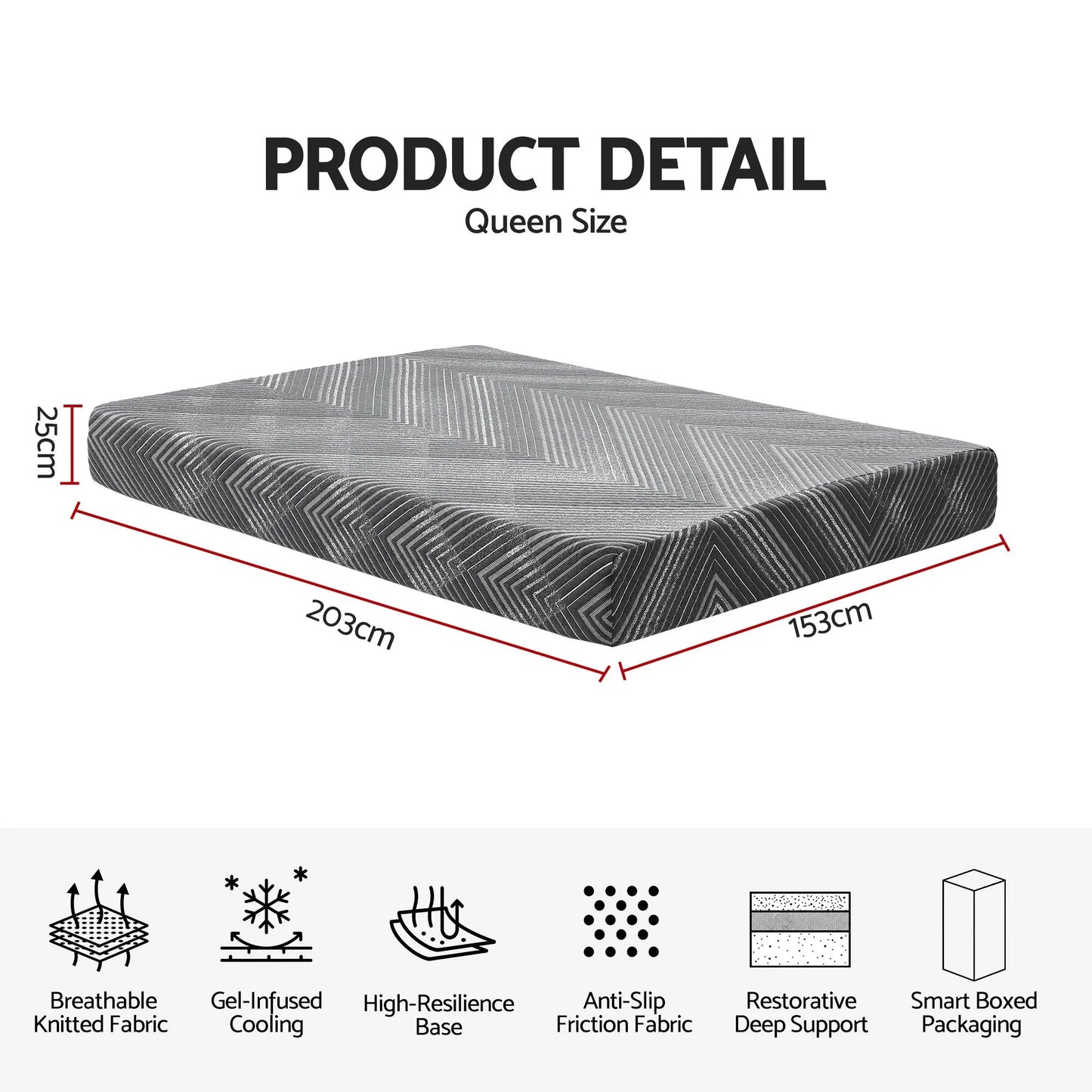 Giselle 25cm Queen Memory Foam Mattress Gel Infused Foam Removable Cover - Image 2