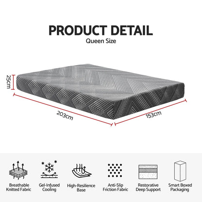 Giselle 25cm Queen Memory Foam Mattress Gel Infused Foam Removable Cover - Image 2