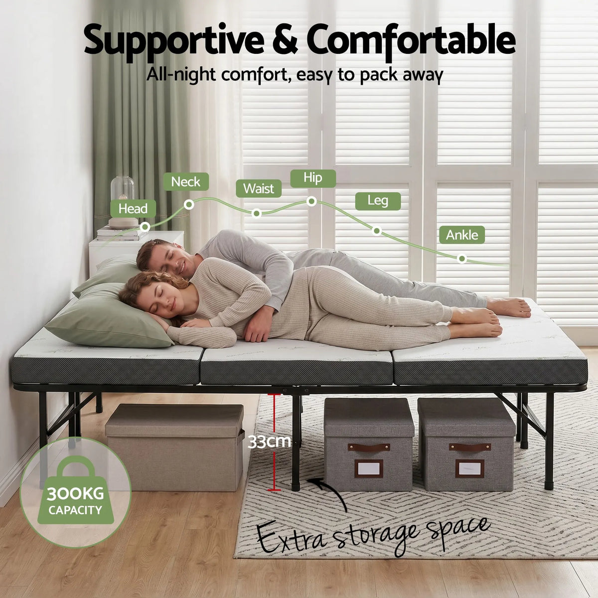 Giselle Folding Bed with Mattress Queen Portable Foldable Guest Bed Bamboo Cover - Image 3