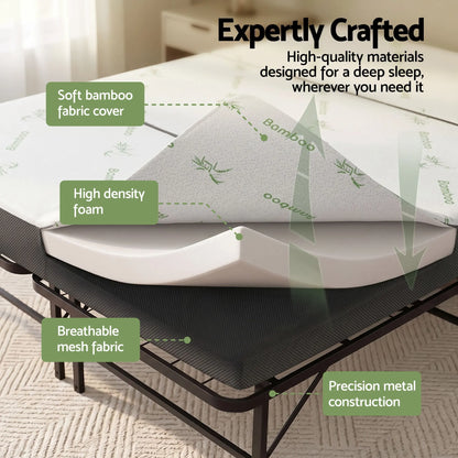 Giselle Folding Bed with Mattress Queen Portable Foldable Guest Bed Bamboo Cover - Image 4
